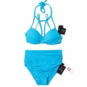 Blue Swim Sense High Waisted Boston Proper Swimwear Set